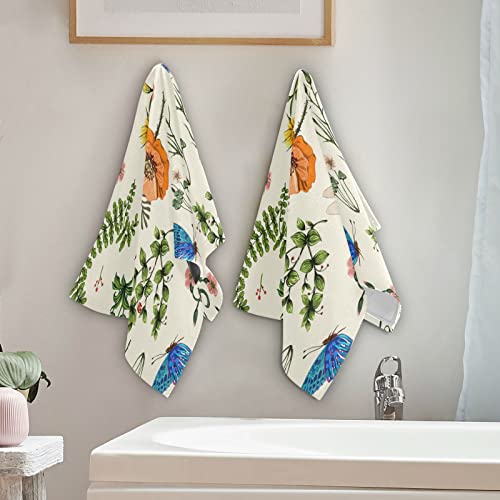 Nature Hand Towels For Bathroom,Summer Flowers And Herbs Dragonflies Floral Poppies Optimistic Bath Towels 16"X28" Soft Absorbent Bathroom Hand Towel For Face,Gym,Tea,Guest Kitchen Dish Towel Set Of 2 #TOP2