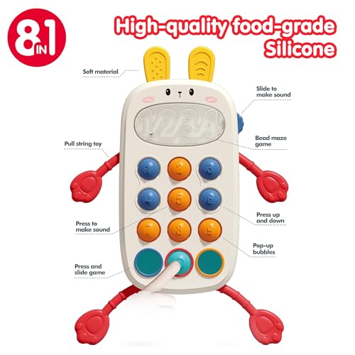 Image of Kidology Baby Bunny Phone Maze Sensory Montessori Toy, Pull String Teething Toy for Kids, Sensory Activity Travel Toys for Toddlers, Baby Fine Motor Skills Gift for 6-12-18 Months Babies, Multicolor