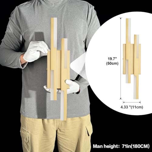 Image of Benkut Modern LED Vanity Lights Set of 2, Gold Wall Sconce with Remote Control Dimmable Indoor Wall Light Bedside Remote Sconce for Bedroom Bathroom Living Dining Room (2 Pack H19.7'')