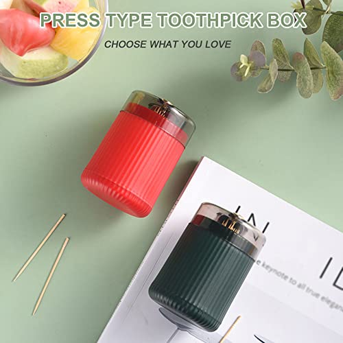 Toothpick Holder, Pop Up Automatic Toothpick Dispenser, Automatic Toothpick Dispenser, Pop Up Toothpick Dispenser, Tooth Picks Holder Dispenser with 400 Toothpicks (Red+dark green)