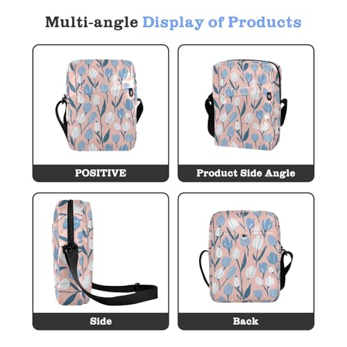 KLL Blue and White Tulips Pastel messenger bag Vegan Leather mens crossbody Travel Shoulder Hand Bag For Woman4