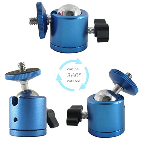 Exmax 1/4” Mini Ball Head 360 Degree Swivel Tripod Head Aluminum Alloy Body With Standard 1/4” Screw Thread Base For Monopod Bracket Light Stand Compatible With Htc Vive Gopro - 2 Pack Blue #TOP4