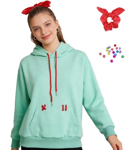 Bvxmsel Vanellope Von Schweetz Costume Womens Long Sleeve Drawstring Sweatshirt halloween Christmas party Cosplay Hoodie XS