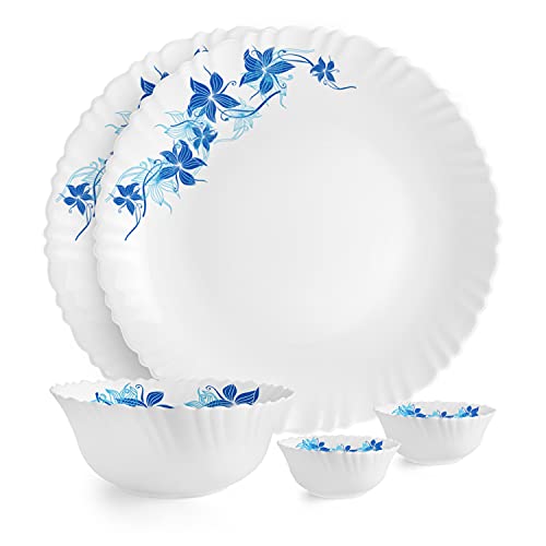 Image of Cello Opalware Dazzle Blue Swirl Dinner Set, 5 Units, Service for 2, White, Small