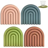 Vninkul 4 Pz Sottopentola Colorato Protezione per Pentole,Sottopentola in Silicone da Cucina Resistente al Calore,Tappetino Multifunzionale in Silicone Antiscivolo per Pentole, Tazze, Ciotole
