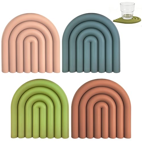 Vninkul 4 Pz Sottopentola Colorato Protezione per Pentole,Sottopentola in Silicone da Cucina Resistente al Calore,Tappetino Multifunzionale in Silicone Antiscivolo per Pentole, Tazze, Ciotole