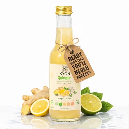 Kyon Qqinger Drink – 250 ml Ginger Juice with Lemon, Lime & Elderflower, Refreshing & Non-Alcoholic Ginger Drink, Available in Packs of 6