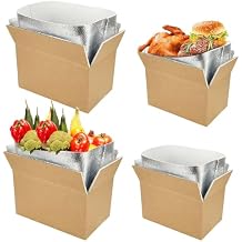 4 PCS Double Insulated Shipping Boxes with Aluminum Foil Liner, Hot & Frozen Food Delivery Box Insulated Carton for Packing Moving Shipping Mailing 10x5.5x6.7 Inch & 8x4.3x5.6 Inch
