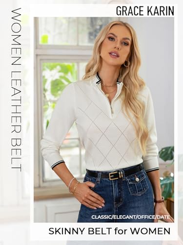 Grace Karin Women Black Leather Belts For Jeans Pants Fashion Dress Belt For Women With Solid Pin Buckle 2024 Trendy L thumb #3