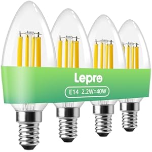 Lepro E14 Candle Bulb, A-Rated Ultra-efficient SES Bulb, 2.2W = 40W, 470lm, Warm White 2700K, 50000H Lifespan, Small Edison Screw, Clear Filament, Non-dimmable, Pack of 2
