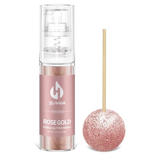 Rose Gold Edible Glitter Spray 10g Herbeklab Edible Rose Gold Glitter for Cakes Food Grade Drink...