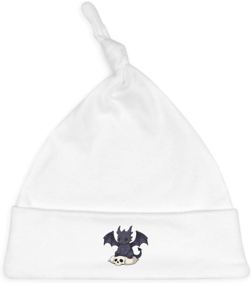 Azeeda 'Chibi Dragon on Skull Pillow' Baby Beanie Hat (BH00041088) White