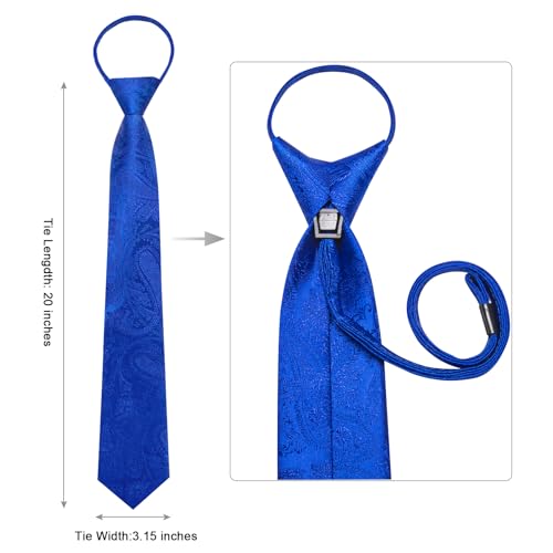 Image of Hi-Tie Zipper Ties for Men Pre-tied Tie Set Lapel Pin Pocket Square and Cufflinks Formal Business Wedding Adjustable Necktie