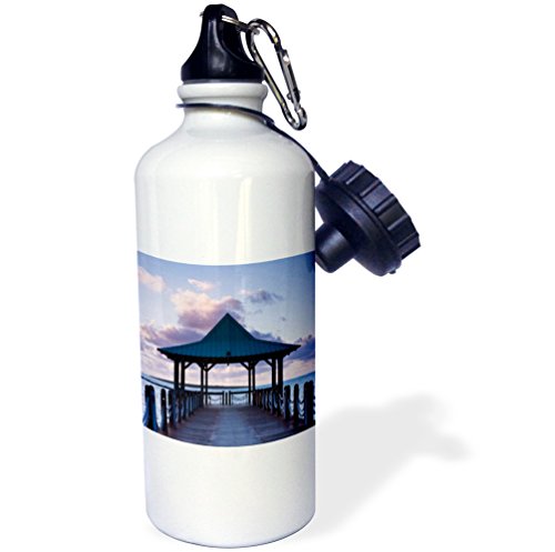 3dRose "Mauritius, Mahebourg, waterfront pier, dawn-AF28 WBI0350 Walter Bibikow" Sports Water Bottle, 21 oz, White