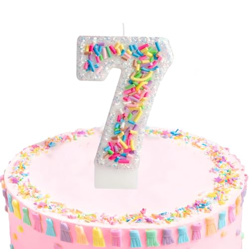 Girls Colorful Sprinkles Number 7 Candle