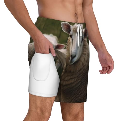 Men's Swim Trunks Quick Dry Board Shorts Sheep Animal Beach Shorts with Pocket Bathing Suits for Men2