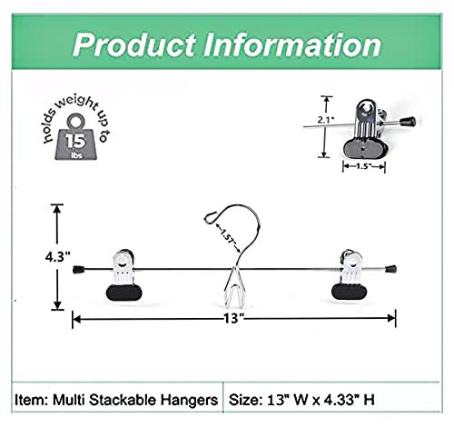 Amber Home 20 Pack Heavy Duty Add On Metal Pants Skirt Hangers, Stackable Add-On Metal Clothes Hangers With 2-Adjustable Clips, Cascading Clip Hangers Space Saving For Jeans, Slacks #TOP2