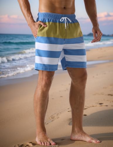 Men's Swim Trunks Striped Seaside Holiday Soft Washed Retro Drawstring Board Shorts4