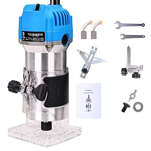 Elevon Wood Router, Laminate Milling Engraving Hand Machine Joiner Tool Electric Trimmer, 800W 110V Electic Woodworking Tools for Woodworking, Edge Guide and Roller Guide (11PCS)