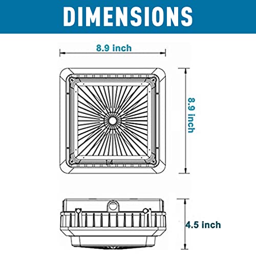 Ostek 55W Led Canopy Light 7150Lm, 5000K Outdoor Garage Light Fixture For Parking Garage Ceiling Lighting 9" X 9", 175-240W Hps/Mh Equiv. 100-277Vac Ip65 Waterproof, 5 Years Warranty, Ul&Dlc Listed #TOP6