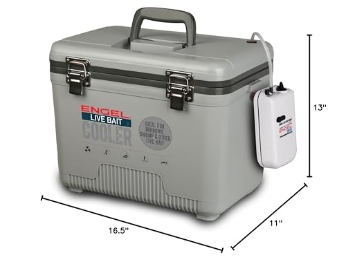 Image of Engel Live Bait Cooler Box with 2nd Gen 2-Speed Aerator Pump - Portable Fishing Station & Minnow Bucket for Shrimp & Other Live Fish with Aerator - ENGLBC-N