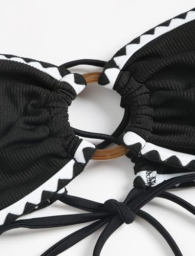 Image of ZAFUL Women's Bandeau Bikini O Ring Strapless Tie Back High Cut Two Piece Swimsuit Bathing Suits