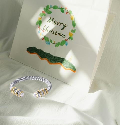Decpro Antique Twisted Cable Bracelet with Composite Shell Pearl Inlay Alloy Cuff Bracelet for Women4