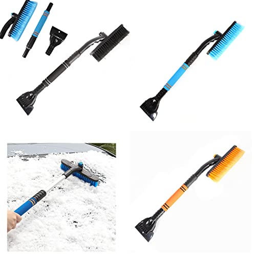MUGUOY 2 Pcs Ice Scraper with Snow Brush for Car Windshield,Detachable Extendable Snow Brush with Foam Grip, 360° Pivoting Brush Head,No Scratch Removal Snow Tool for Cars,Trucks,SUVs,etc. (Naranja)