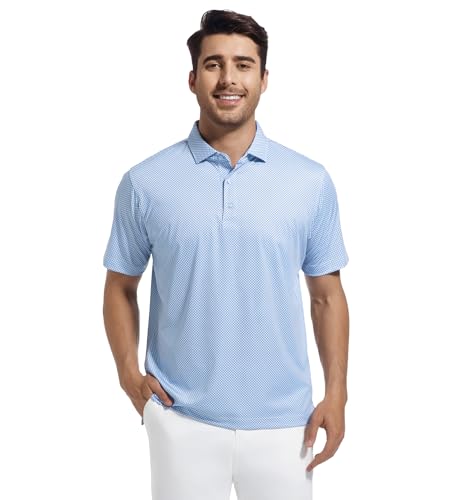 Alex Vando Mens Golf Shirt Moisture Wicking Classic Print Golf Shirts for Men
