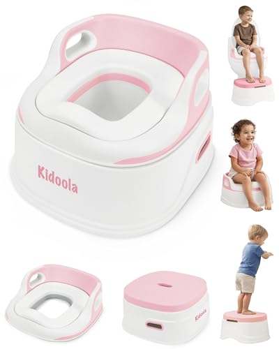 Kidoola 3-in-1 Potty Training Seat & Step Stool Convertible Potty Chair & Toilet Trainer for Kids Ages 24+ Universal Fit Removable Bowl Non-Slip Easy Clean Lightweight Pink 40.5x37.5x25cm