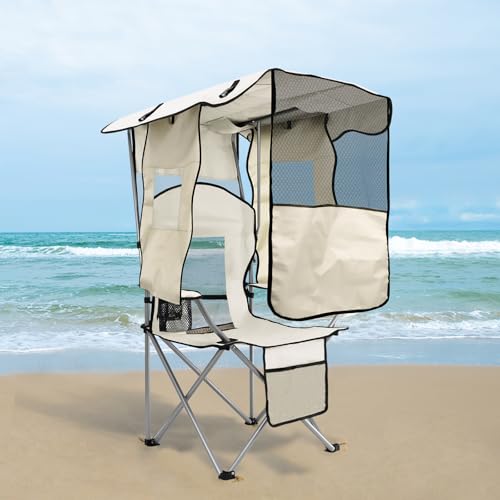 ptlsy Silla de Camping Plegable Portátil con Sombrilla para Adultos (Blanco) miniatura 2