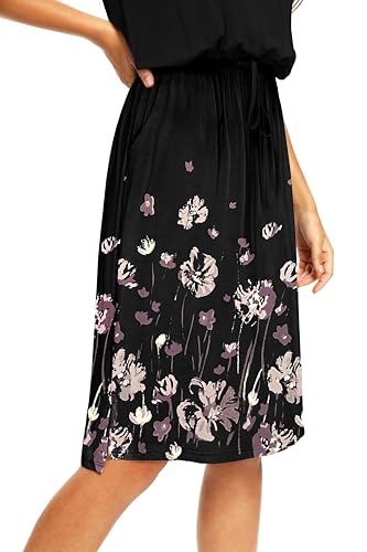 Image of Simier Fariry Womens Summer Hide Belly Knee Length Travel Dress Pocket Short Sleeve Midi Work Casual Outfits