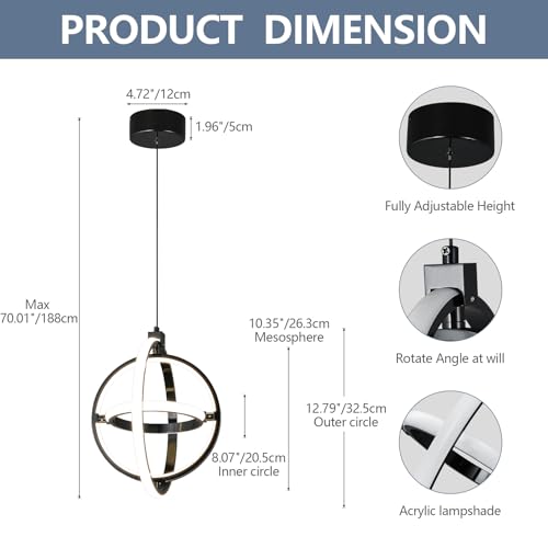 Image of Modern LED Pendant Light Black Pendant Lights 4000K Dimmable External Glow Height Adjustable Pendant Lighting for Kitchen Island Dining Room Bedroom Living Room Foyer(3-Ring)