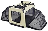 Life 'Hounda Accordion' Metal Framed Soft-Folding Collapsible Dual-Sided Expandable Dog Crate Medium Khaki Expandable Pet Crate