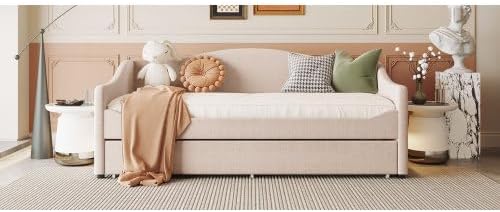 Miniatura 6 de MERITLINE Sofá cama tapizado de tamaño individual con nido y LED, marco de cama de día de forro polar con listones de madera maciza, sofá cama