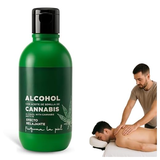 Alcohol de cannabis, Alcohol con aceite de semilla de Cannabis, Ideal para friegas y masajes, Nutre y perfuma la piel, Solución Tópica Natural para Masaje, Alivio Muscular y Articular, 250 ml