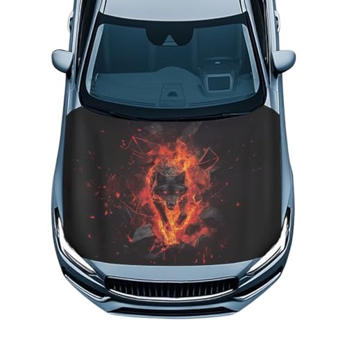 Image of Car Hood Cover Protector,Dust-Proof Soft Comfortable Print Hood Covers for Cars,Decoration Universal Car Accessories Wolf Fire Print