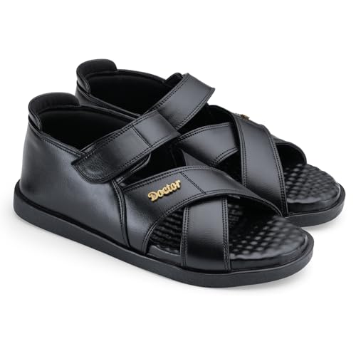Image of DOCTOR EXTRA SOFT Orthopedic Diabetic Comfortable Dr Sole Footwear Daily Use Casual Wear Stylish Black Cushioned Adjustable Strap Sandals for Men's-Gents & Boy's L-12