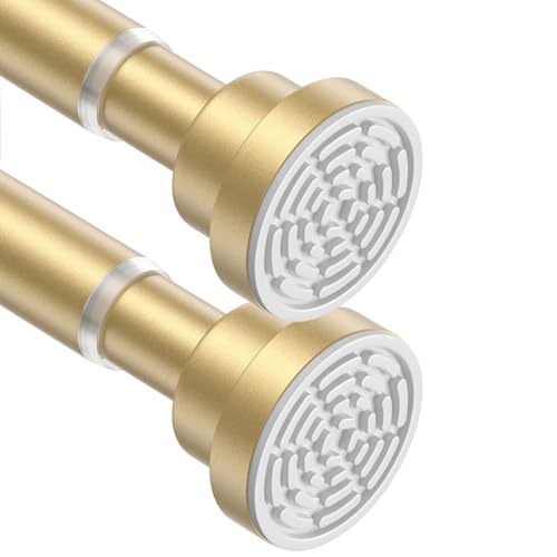 Image of Tension Curtain Rod 30 To 49 Inch Gold Tension Rods Adjustable Spring Loaded Curtain Rods 7 /8 inch Curtains Rods No Drilling Tension Rods For Windows Bedroom Closet Doorway Door 2pcs