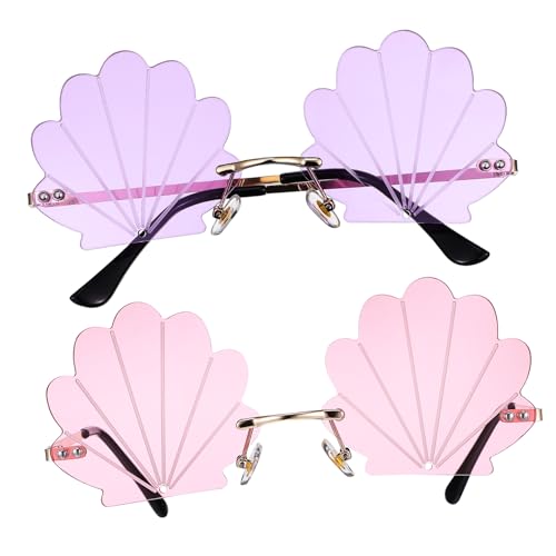 TOGEVAL 2 Pcs Women's Sunglasses Seashell Lenses Frameless Glasses Mermaid Shell Party Props Fun Eyewear
