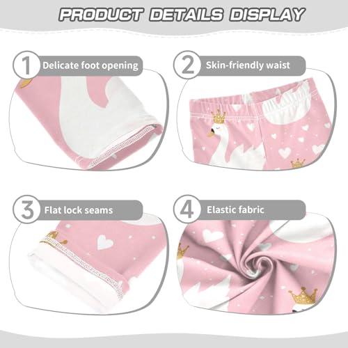 Swan with Crown Girls Leggings,Workout Leggings for Girls Toddler Athletic Legging Size for 3-10T3