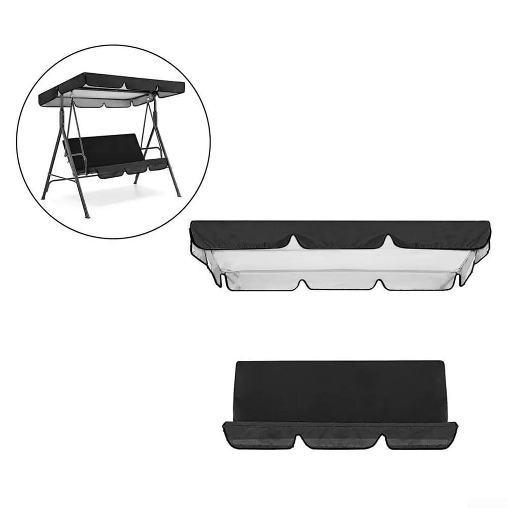 Ensemble de rechange pour balancelle de jardin en tissu Oxford 210D imperméable à trois piédestaux, résistant au soleil, ne se décolore pas, pour extérieur (noir, 164 x 114 x 15 cm)