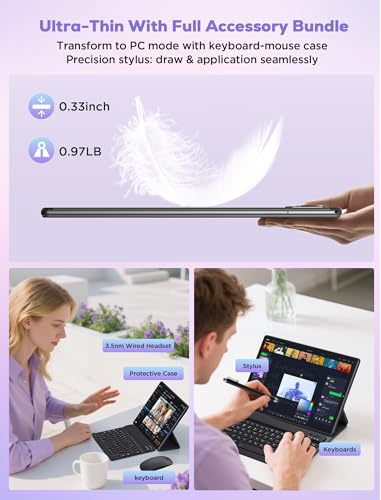 Image of 2025 Tablet 10.4 inch Android 15 Tablets with Keyboard Stylus Mouse: 2K IPS Tablette (2000x1200), 36GB+256GB(1TB TF), 5G /2.4G Dual WiFi, 8-Core 1.6GHz, 8000mAh,8+13MP, Widevine L1- Gray