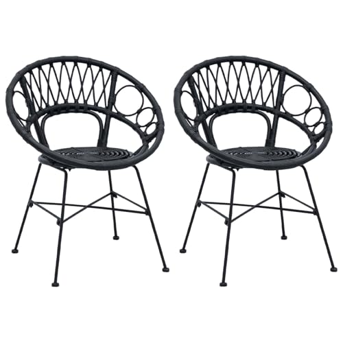 vidaXL Silla de Comedor 2 pcs Negro 65 x 55,5 x 81 cm Ratan e Hierro, Silla de Comedor Moderna y Elegante, Asiento de ratán Duradero, cómodo para Sala y Cocina