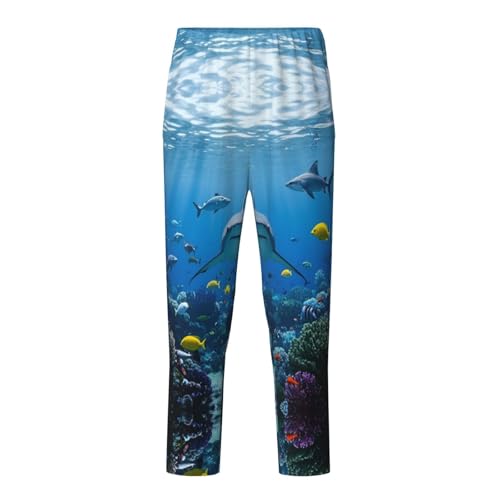 Pajama Pants Pajama Bottoms with Elastic Waistband Sleepwear Lounge Pants, Ocean Sharks Fish Coral