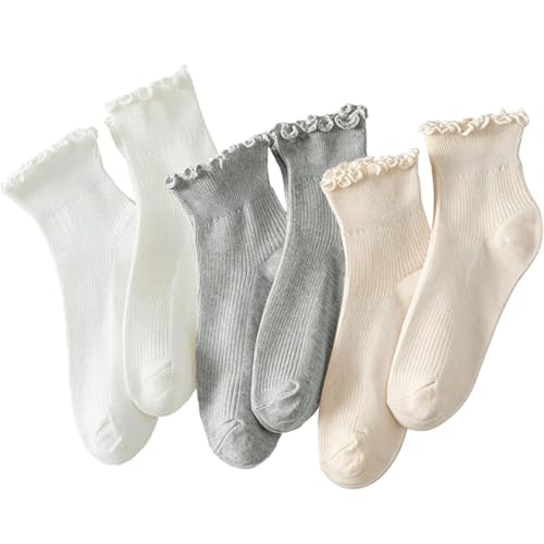 Image of Hstyle 6 Pairs of Ruffle Socks Women, Cute Ruffle Ankle Socks