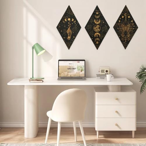 3 Pcs Décoration Murale Phases De Lune En Bois - Style Bohème Mandala - Pour Chambre, Salon Et Bureau