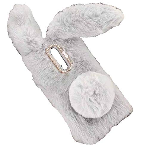 LG LV5/K10 2017/K20 Plus Case, Supple Fluffy Thin Handicraft Rabbit Shape Warm Ear Tail Winter Wool Cover, HUZIGE Excellent Extravagant Slim Plush Phone Velvet Case For LG LV5 LGray