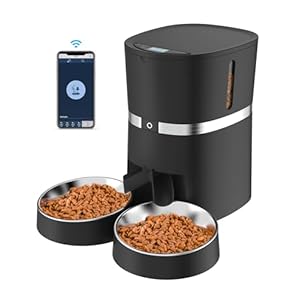 WellToBe Smart Futterautomat Katze & Hund, WiFi Automatischer Futterspender für 2 Katze, Pet Feeder mit Timer, Ton-Aufnahmefunktion, App-Steuerung, Portion, zu 6 Mahlzeiten am Tag (Schwarz)