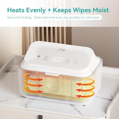 Chefhandy Wipe Warmer, Baby Wipe Warmer with UV Sanitizer, Diaper Wipe Warmer, Wet Wipes Dispenser with 3 Heating Modes, Night Light, Large Capacity, and One-Handed Operation (Pure White)
